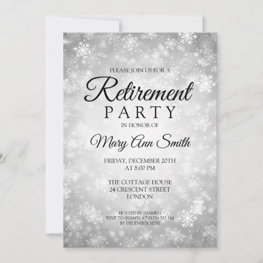 Elegant Retirement Party Silver Winter Wonderland Kaart (Voorkant)