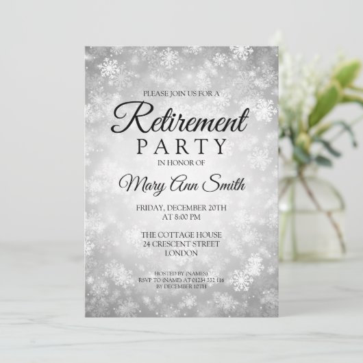 Elegant Retirement Party Silver Winter Wonderland Kaart (Staand voorkant)