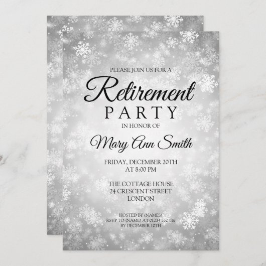 Elegant Retirement Party Silver Winter Wonderland Kaart (Voorkant / Achterkant)