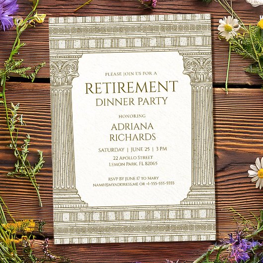 Elegant retirementfeest met zuilen kaart