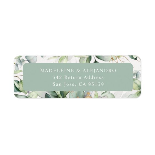 Elegant retouradres met eucalyptusbloemen etiket (Voorkant)