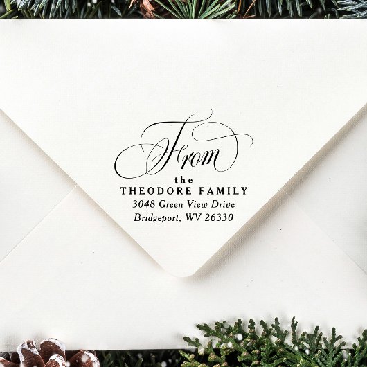 Elegant retouradres script van rubberstempel