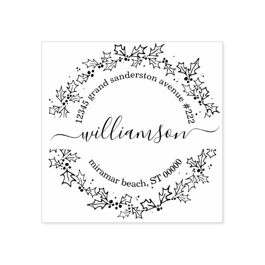 Elegant retouradres Winter Holly Kerstmis Rubberstempel (Afrduk)