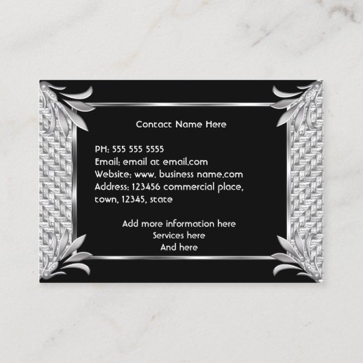 Elegant Retro Art Deco Black Silver Rattan Visitekaartje (Achterkant)