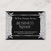 Elegant Retro Art Deco Black Silver Rattan Visitekaartje (Voorkant)