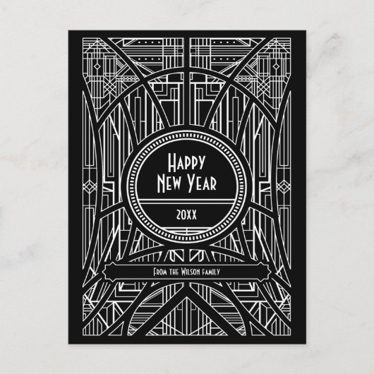 Elegant retro art deco Happy Nieuwjaar Briefkaart (Voorkant)