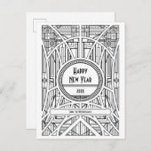 Elegant retro art deco Happy Nieuwjaar Briefkaart (Voorkant / Achterkant)