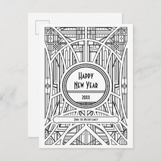 Elegant retro art deco Happy Nieuwjaar Briefkaart (Voorkant / Achterkant)