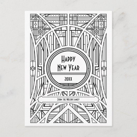 Elegant retro art deco Happy Nieuwjaar Briefkaart (Voorkant)