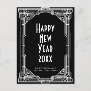 Elegant retro art deco Happy Nieuwjaar Briefkaart