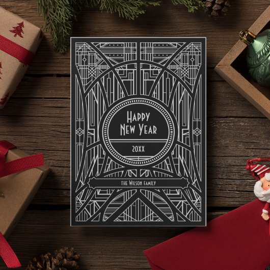 Elegant retro art deco Nieuwjaar Feestdagenkaart