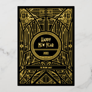 Elegant retro art deco Nieuwjaar Folie Feestdagenkaart