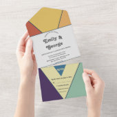 Elegant Retro Art Deco Stylish Chic Modern Wedding All In One Uitnodiging (Afscheurbaar)