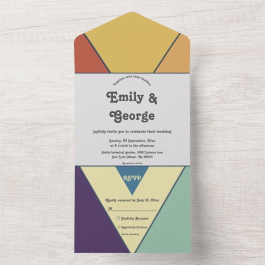 Elegant Retro Art Deco Stylish Chic Modern Wedding All In One Uitnodiging (Binnen)