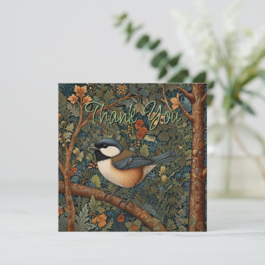 Elegant Retro Art Nouveau woodland bird Bedankkaart (Staand voorkant)