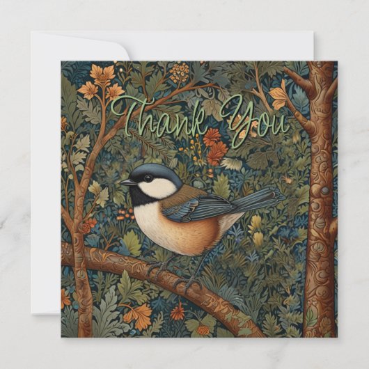 Elegant Retro Art Nouveau woodland bird Bedankkaart (Voorkant)