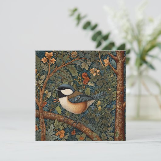 Elegant Retro Art Nouveau woodland bird Kaart (Staand voorkant)