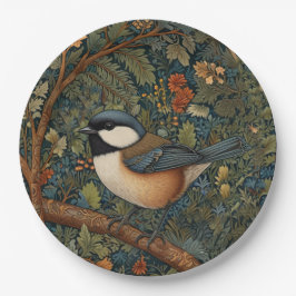 Elegant Retro Art Nouveau woodland bird Papieren Bordje