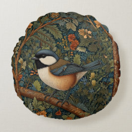 Elegant Retro Art Nouveau woodland bird Rond Kussen