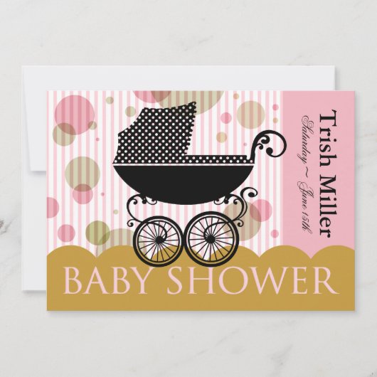 Elegant Retro Baby Carriage - Baby shower Party Kaart (Voorkant)