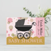 Elegant Retro Baby Carriage - Baby shower Party Kaart (Staand voorkant)