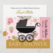 Elegant Retro Baby Carriage - Baby shower Party Kaart (Voorkant / Achterkant)