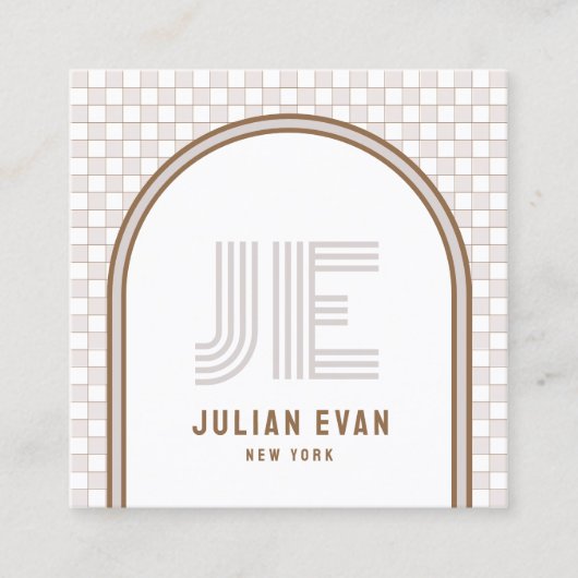 Elegant Retro Beige Monogram Visitekaartje (Voorkant)