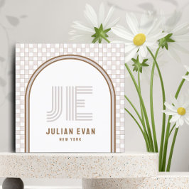 Elegant Retro Beige Monogram Visitekaartje