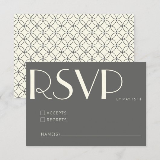 Elegant Retro Black en White Line Art Wedding RSVP Kaartje (Voorkant / Achterkant)