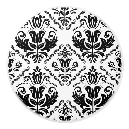 Elegant Retro Black White Damask Patroon Keramische Knop (Voorkant)