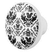 Elegant Retro Black White Damask Patroon Keramische Knop (Rechts)