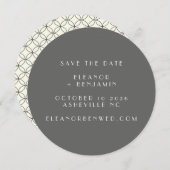 Elegant Retro Black White Line Art Weduwronde Save The Date (Voorkant / Achterkant)