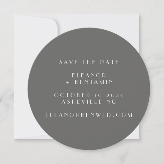 Elegant Retro Black White Line Art Weduwronde Save The Date (Voorkant)