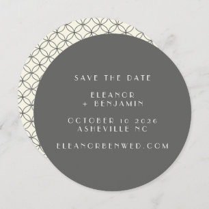 Elegant Retro Black White Line Art Weduwronde Save The Date