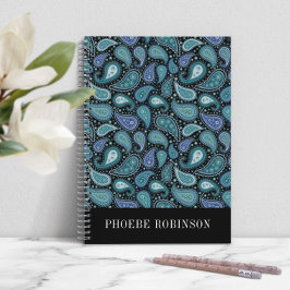 Elegant Retro Blauw Paisley Patroon Notitieboek