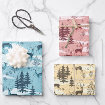 Elegant Retro Blauw Rood Beige Woodland Herten