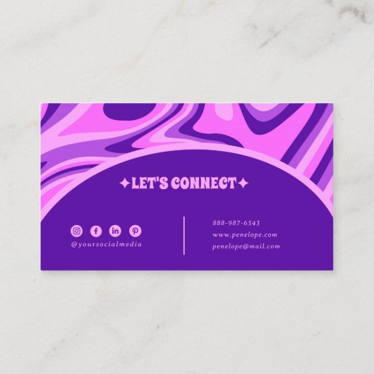 Elegant Retro Blauw Roze Abstract Boho Groovy Chic Visitekaartje (Achterkant)