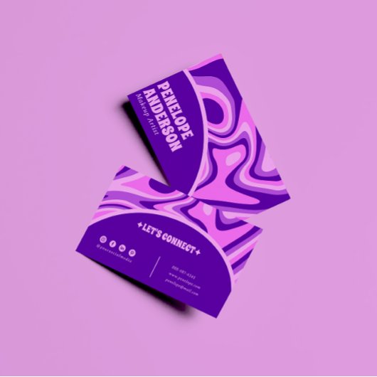 Elegant Retro Blauw Roze Abstract Boho Groovy Chic Visitekaartje