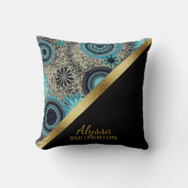 Elegant Retro Blauwgroen zwart goud op maat Kussen