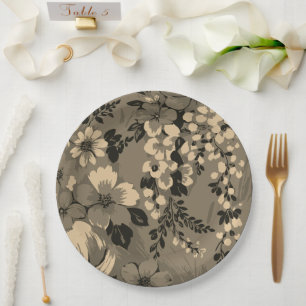 Elegant Retro Bloemmotief Papieren Bordje
