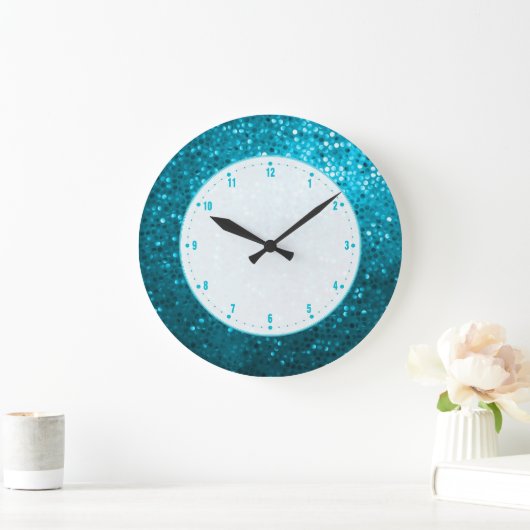 Elegant Retro Blue Glitter Grote Klok (Huis)