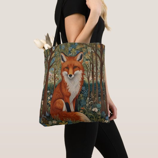 Elegant retro boho red fox woodland animal tote bag (Dichtbij)