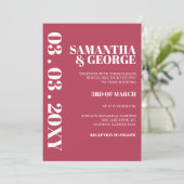 Elegant Retro Bold Magenta Modern Wedding Kaart (Staand voorkant)