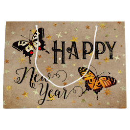 Elegant Retro Butterflies Stars Taupe Cute  Groot Cadeauzakje