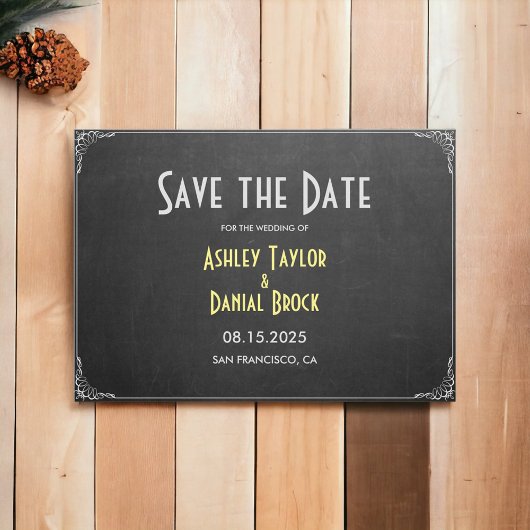 Elegant  Retro Chalkboard Script Weddenschap Save The Date