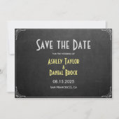 Elegant  Retro Chalkboard Script Weddenschap Save The Date (Voorkant)