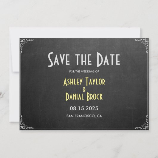 Elegant  Retro Chalkboard Script Weddenschap Save The Date (Voorkant)