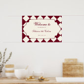 Elegant Retro Checkered Burgundy Wedding Welcome Poster (Keuken)