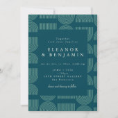 Elegant Retro Chic Arch Lines Blauwgroen Blue Wedd Kaart (Voorkant)
