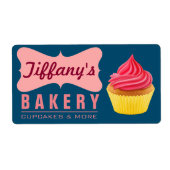 Elegant Retro Cute Cake Shop Pink Cupcake Bakkerij Etiket (Voorkant)